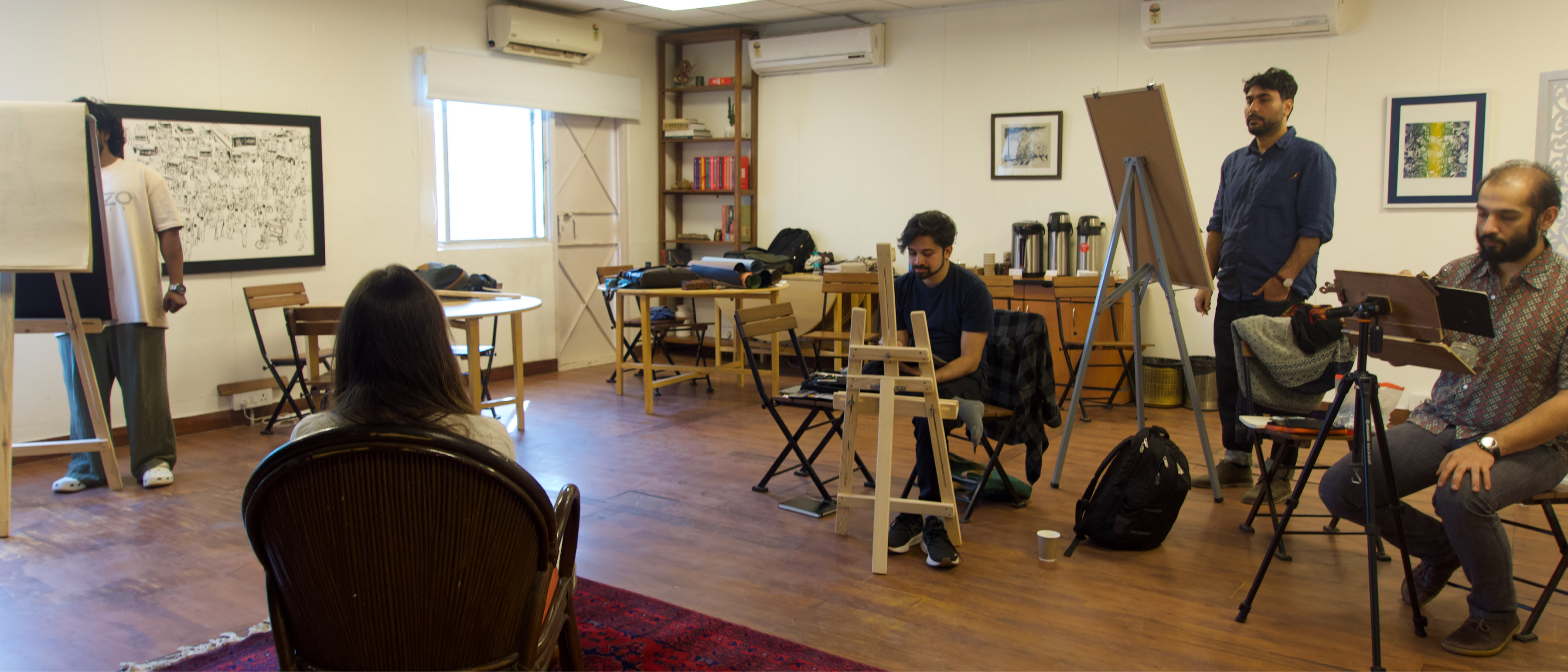 Artists working in the Attic 77 studio